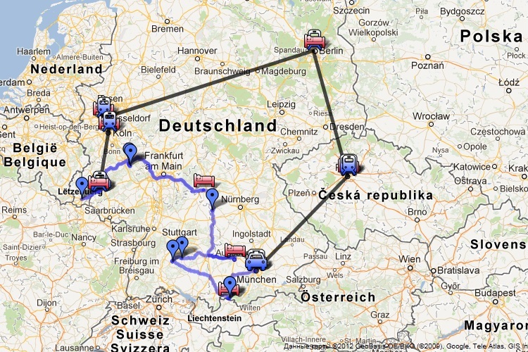 Проложенный маршрут от ганновера до мюнхена