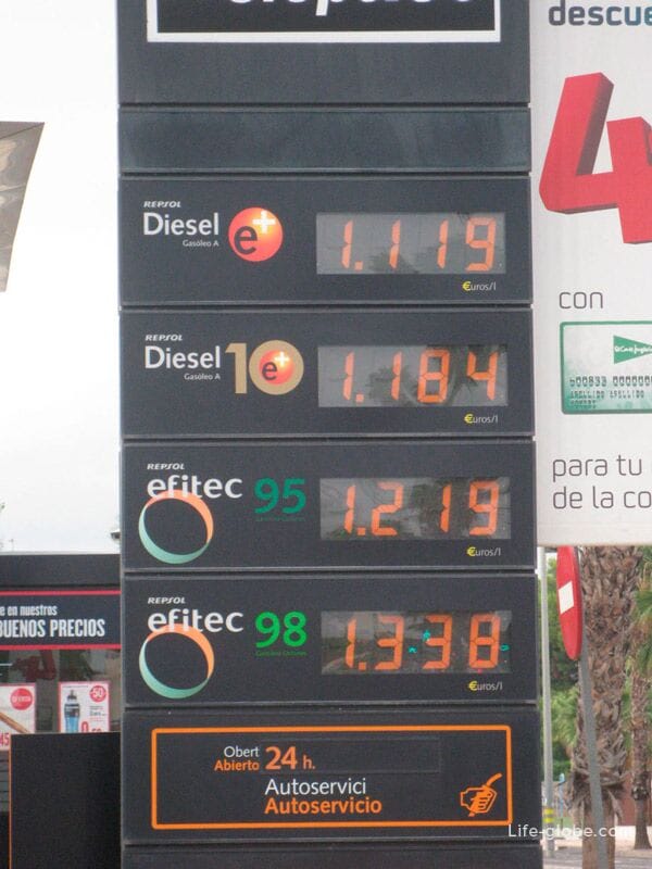 Сколько стоит бензин в солнечной Испании
