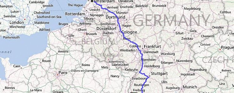 Проложенный маршрут от берлина до амстердама
