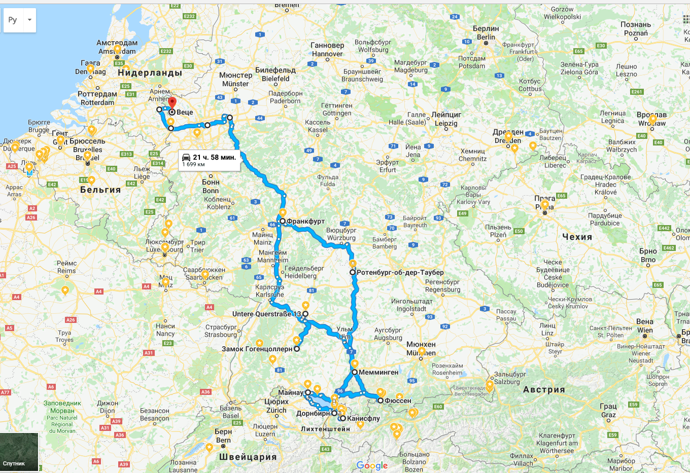 Карта-схема дорог нюрнберг мюнхен
